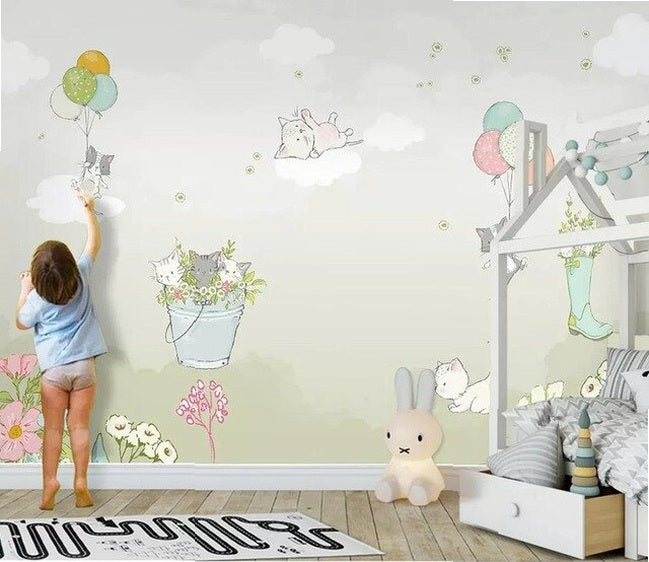 beibehang Custom fashion hand-painted watercolor cute cat dog animal pet children's room background papel de parede 3d wallpaper